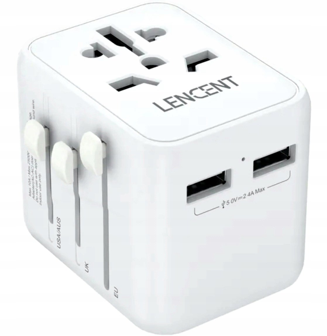Adapter podróżny LENCENT z 2xUSB-A 2.4A do krajów o wtykach UK US AU EU