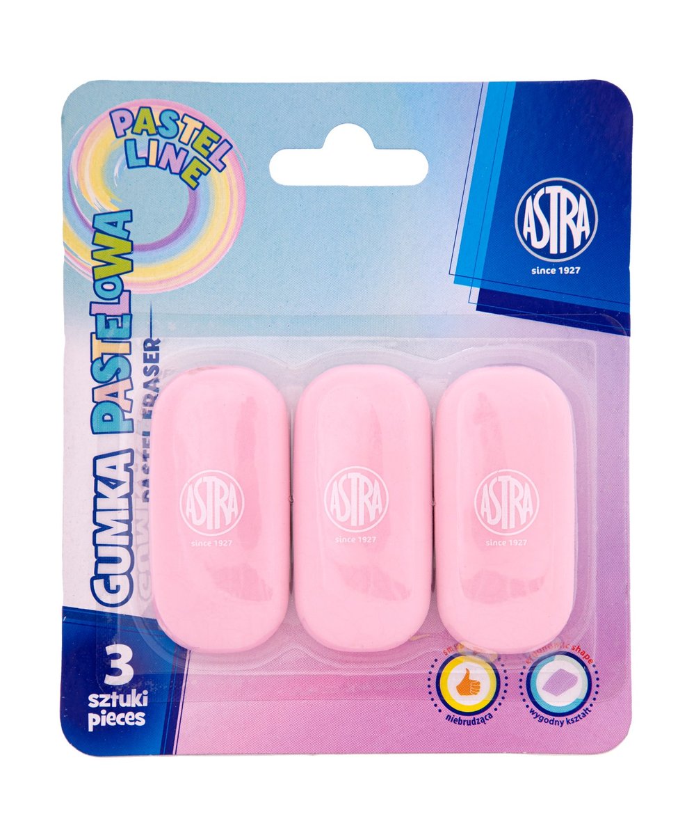 Gumka owalna pastelowa Astra, blister 3 szt.