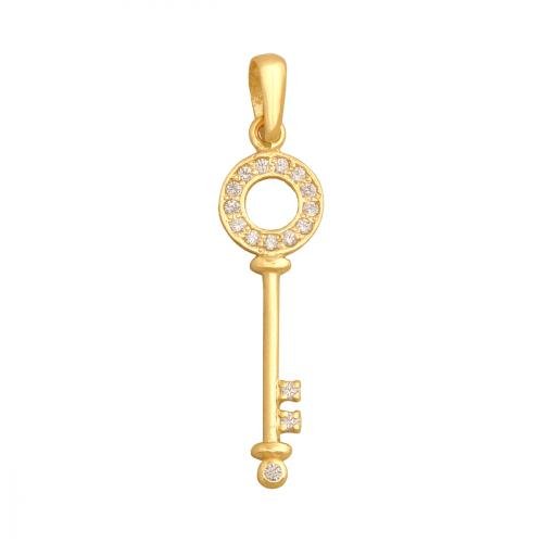 Złota Przywieszka Kluczyk Cyrkonie 585 0.7 g Rodium