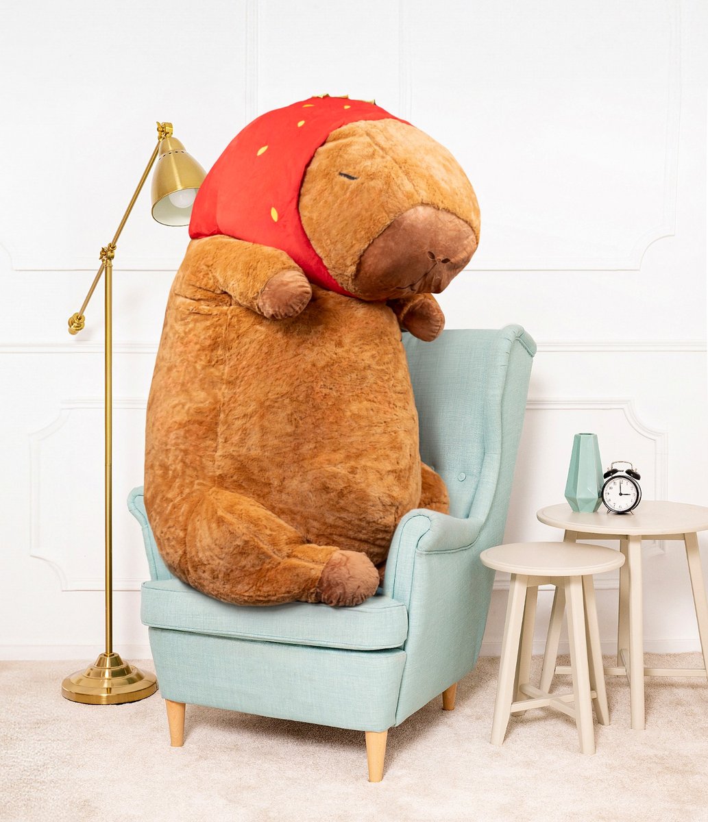 DUŻA KAPIBARA RICK MASKOTKA MIŚ PLUSZAK PRZYTULANKA Z TRUSKAWKĄ - 150cm