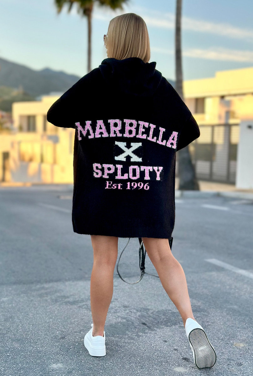 Długi kardigan z kapturem Marbella - czarny One size