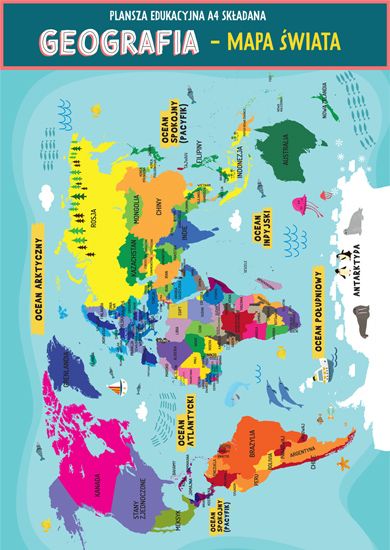 Karta edu składana geografia - świat A4 - artykuł papierniczy