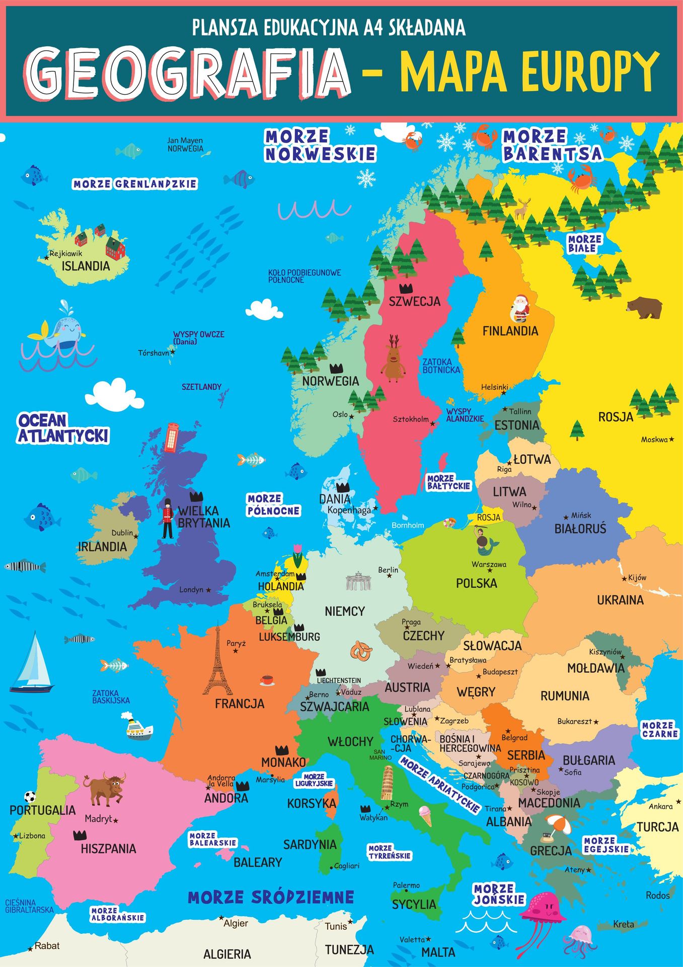 Karta edu składana geografia - Europa A4 - artykuł papierniczy