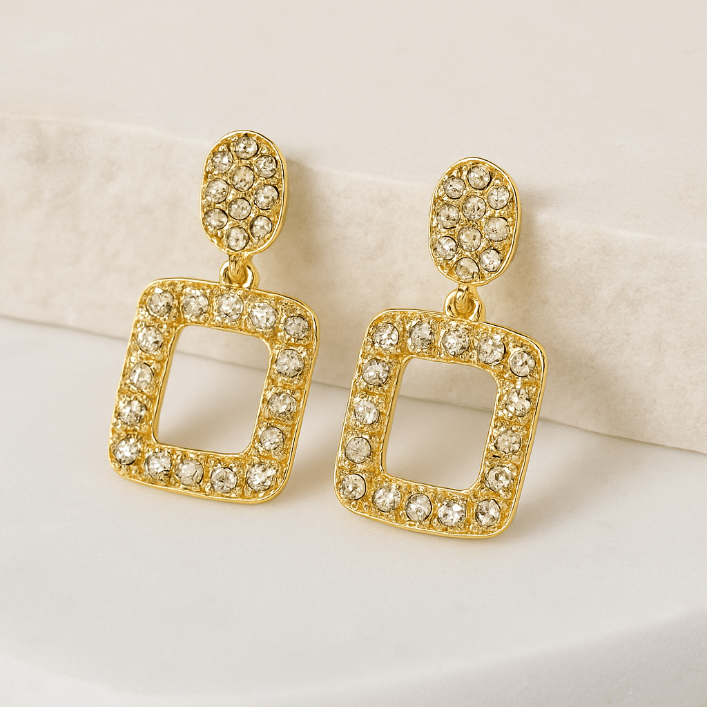 Kolczyki sztyfty ze stali szlachetnej kryształowe kwadraty