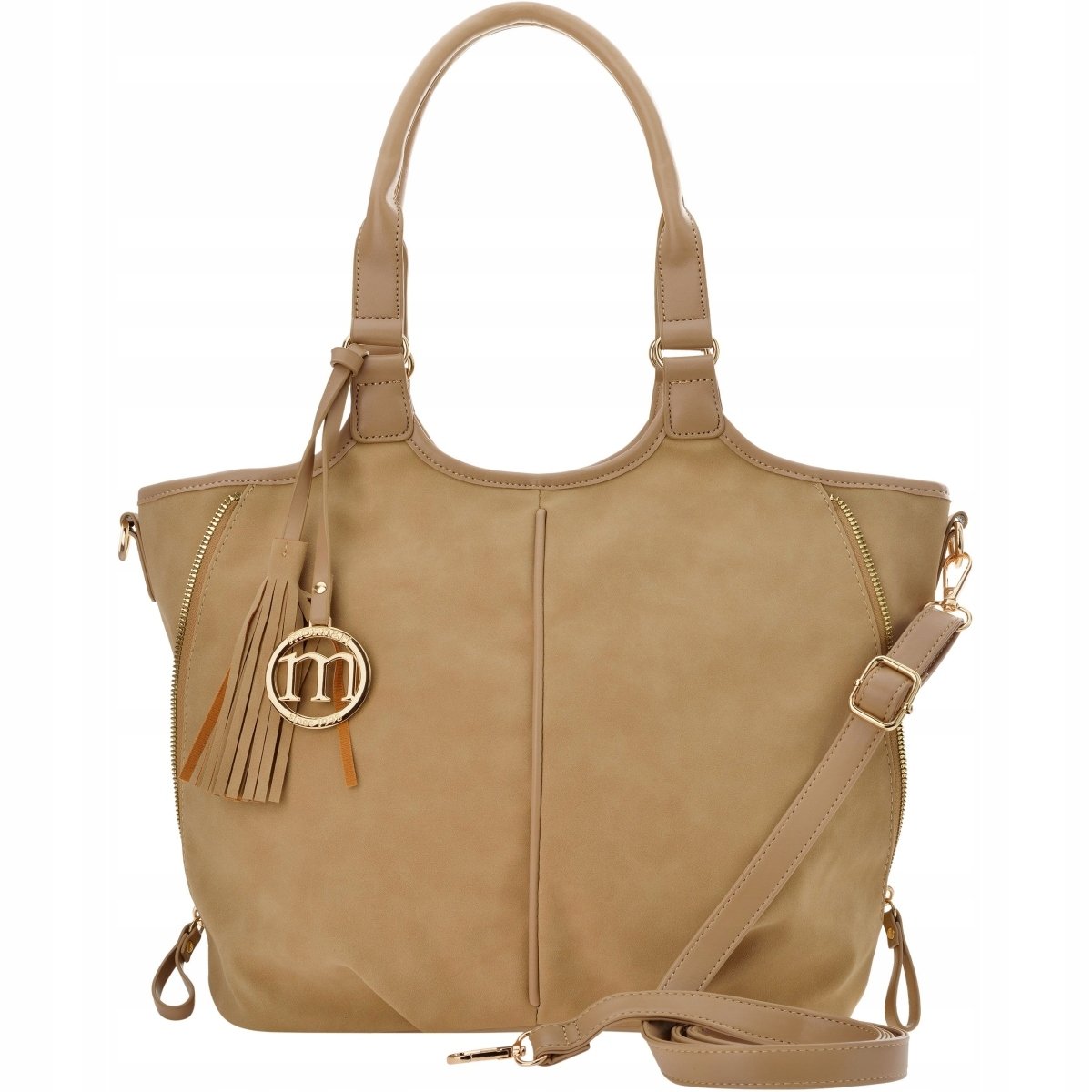 Duży Zamszowy Worek A4 Monnari Shopper Torebka Damska Torba Beżowa Na Ramię