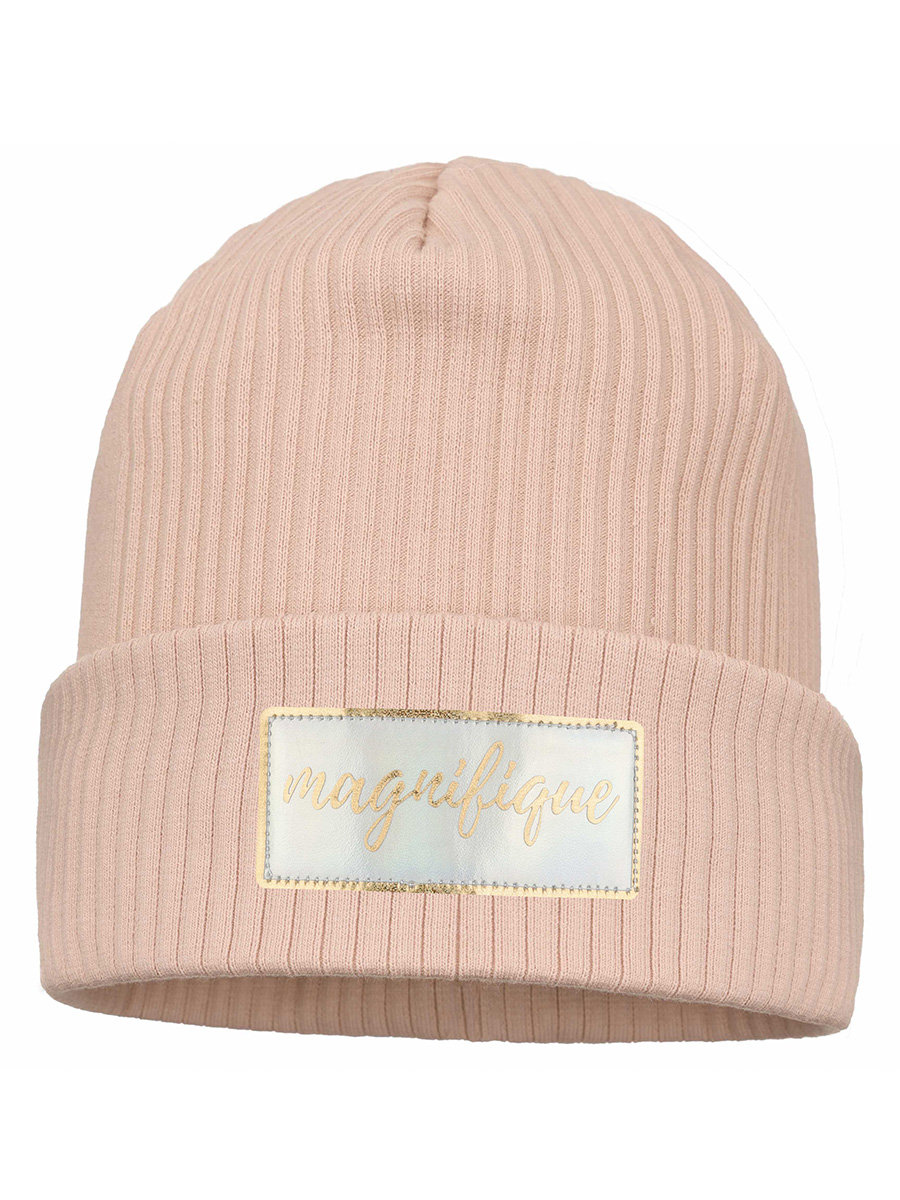 Dziewczęca czapka beanie prążek Magnifique beżowa Ambra, r. 50/54