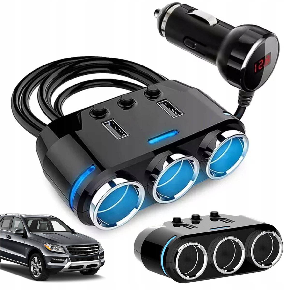 ŁADOWARKA SAMOCHODOWA ROZDZIELACZ GNIAZDKA ZAPALNICZKI 2x USB