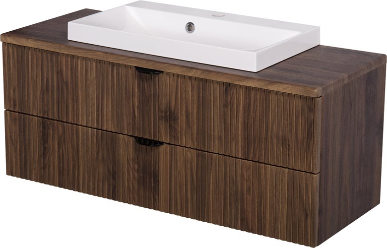 Szafka łazienkowa z lamelami wisząca z umywalką nablatową 100 cm 39/2 Victa Lamello kolor orzech