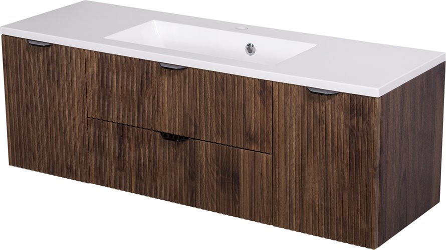 Szafka łazienkowa z lamelami wisząca z umywalką 120 cm 39/2 Victa Lamello kolor orzech