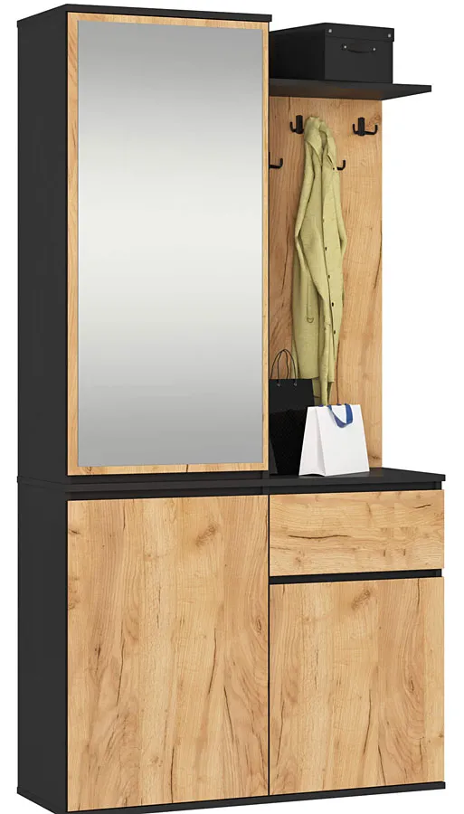 Garderoba do przedpokoju czarny + dąb craft H8-G88