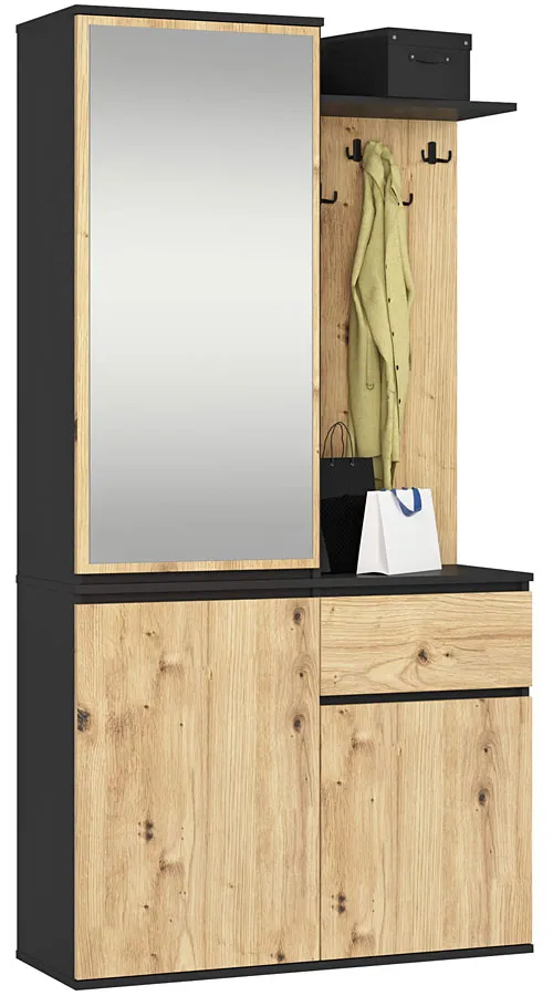 Nowoczesna garderoba do przedpokoju czarny + dąb artisan W9-K22