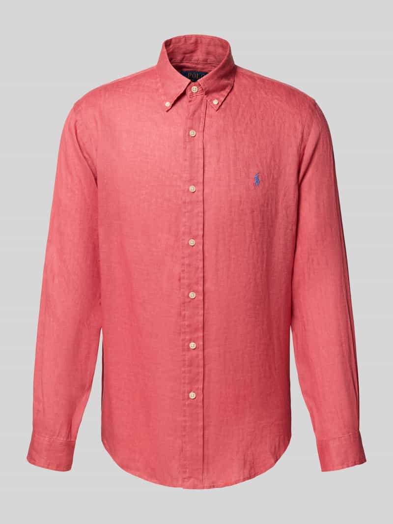 Koszula lniana o kroju regular fit z kołnierzykiem typu button down