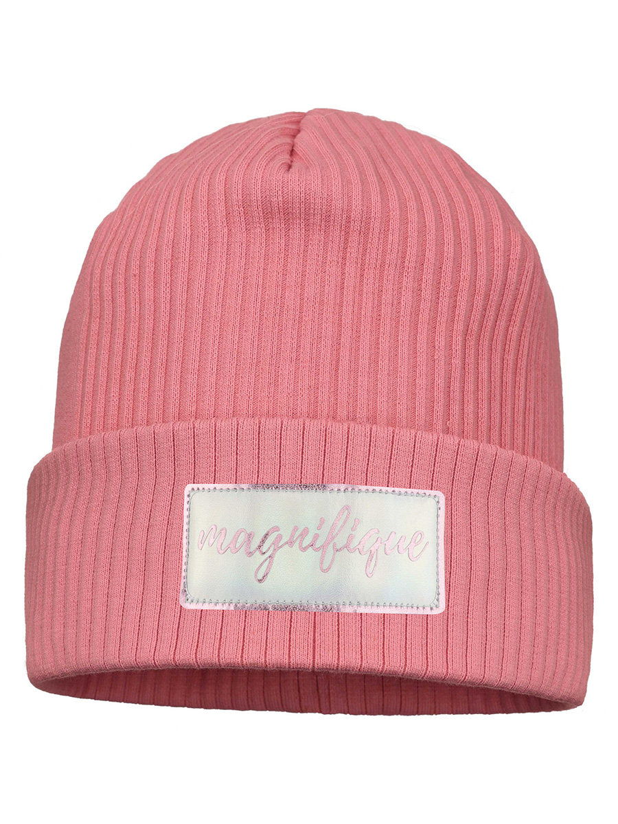 Dziewczęca czapka beanie prążek Magnifique ciemnoróżowa Ambra, r. 50/54