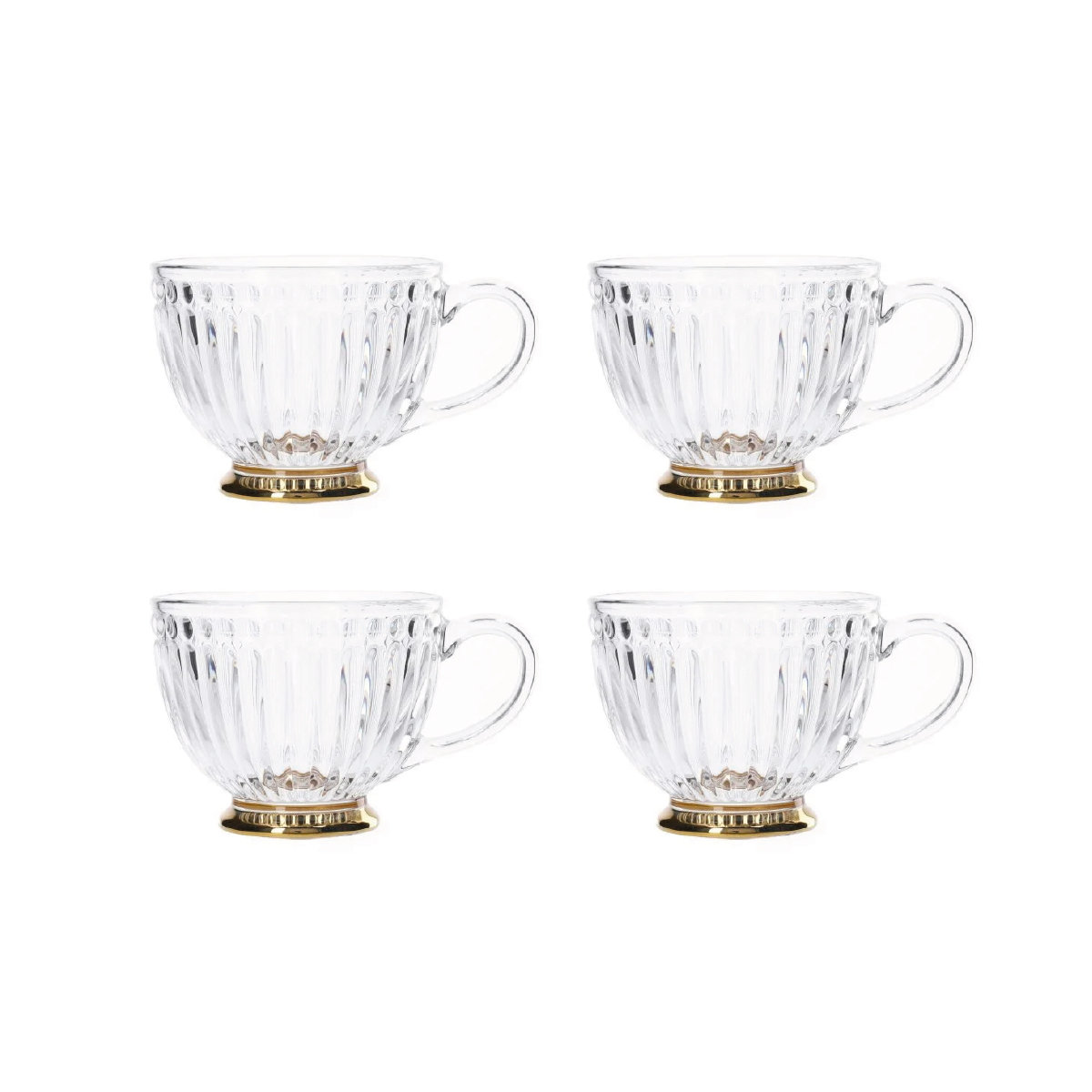 Zestaw 4x Filiżanka BARREL szklana w paski złota nóżka 0,36 l HOMLA