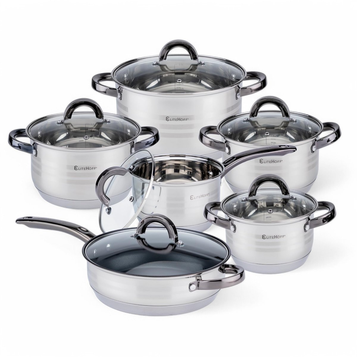 Elitehoff 12-Częściowy Zestaw Garnków Indukcyjnych Ze Stali Nierdzewnej