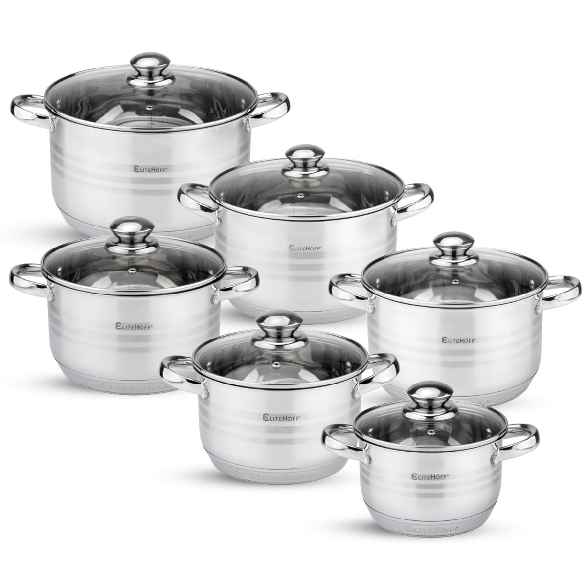 Elitehoff 12-Częściowy Zestaw Garnków Indukcyjnych Ze Stali Nierdzewnej