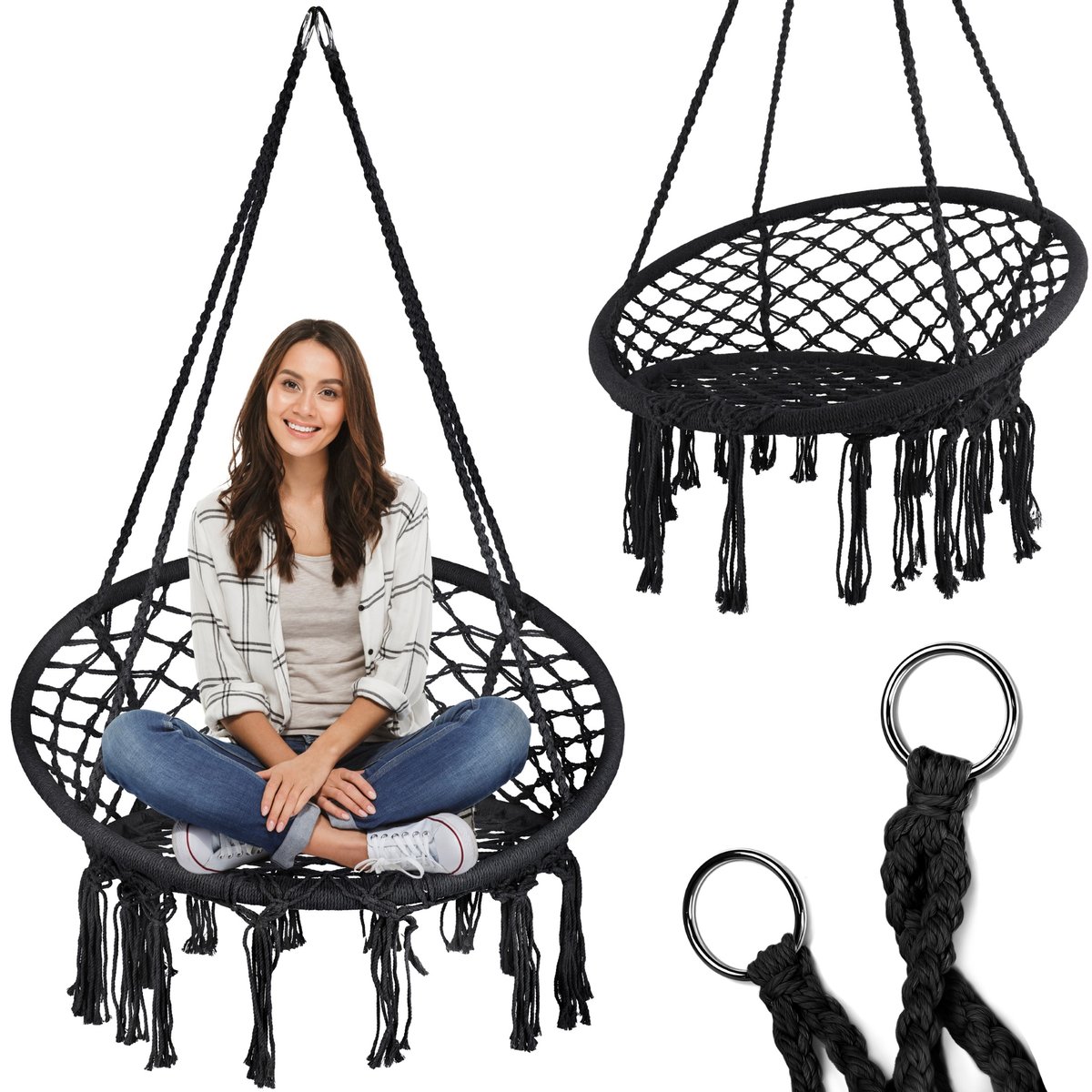 Krzesło plecione BOHO podwieszane duża huśtawka bocianie gniazdo 70 cm fotel wiszący