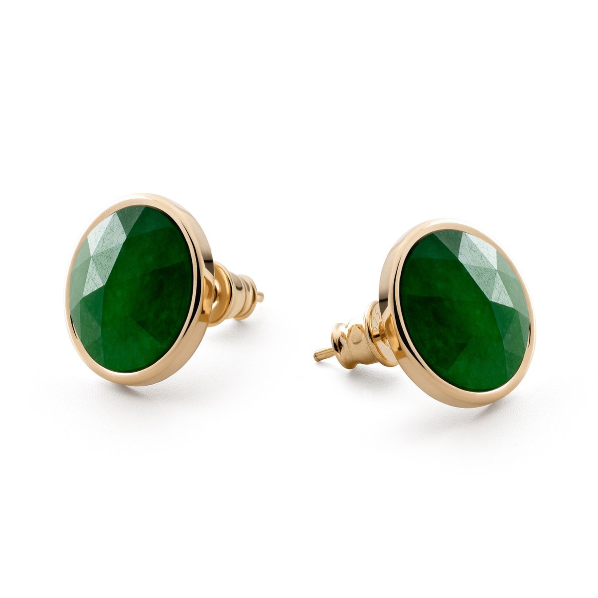 Srebrne kolczyki sztyfty z kamieniem Rose Cut - jadeit zielony