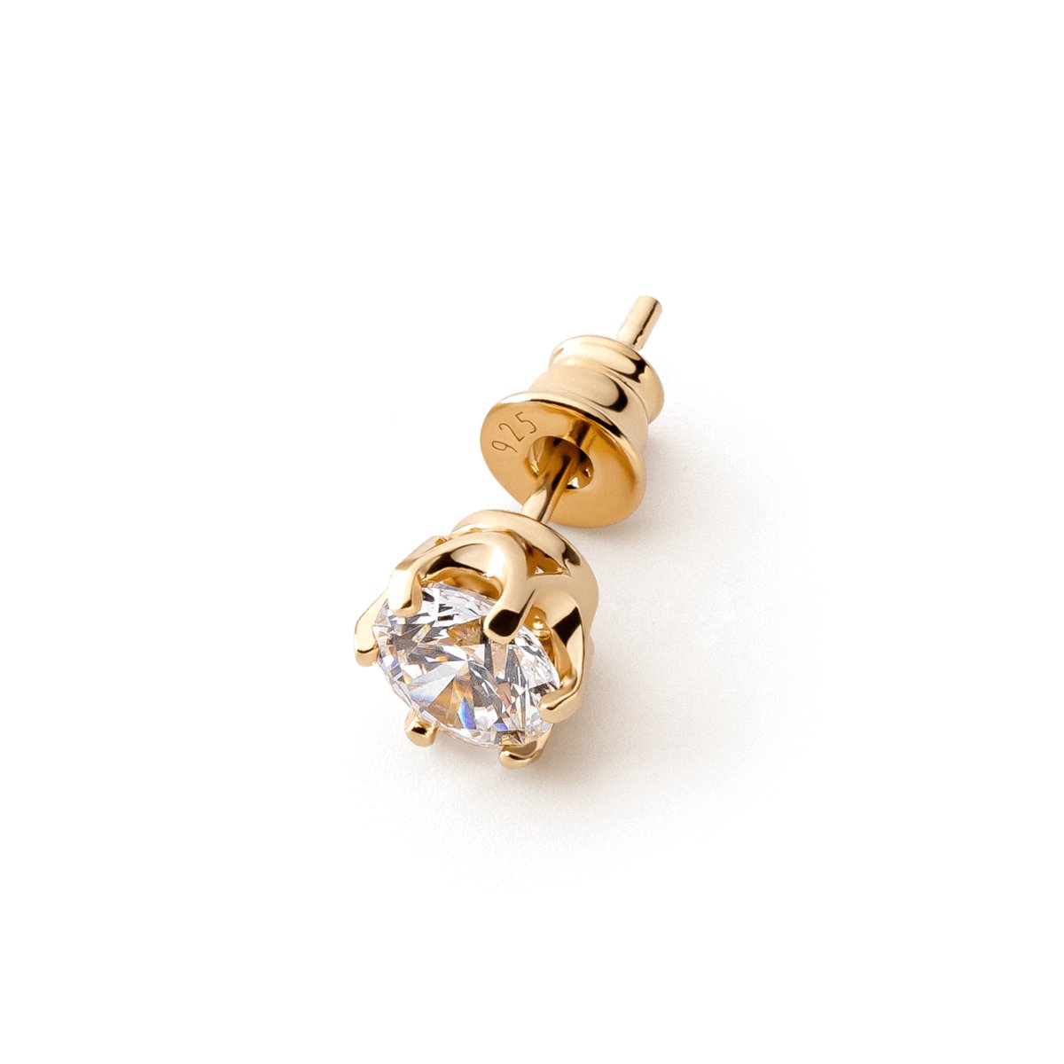 Kolczyk męski / damski z białą cyrkonią Swarovski 6mm, srebro 925 : Srebro - kolor pokrycia - Pokrycie żółtym 18K złotem
