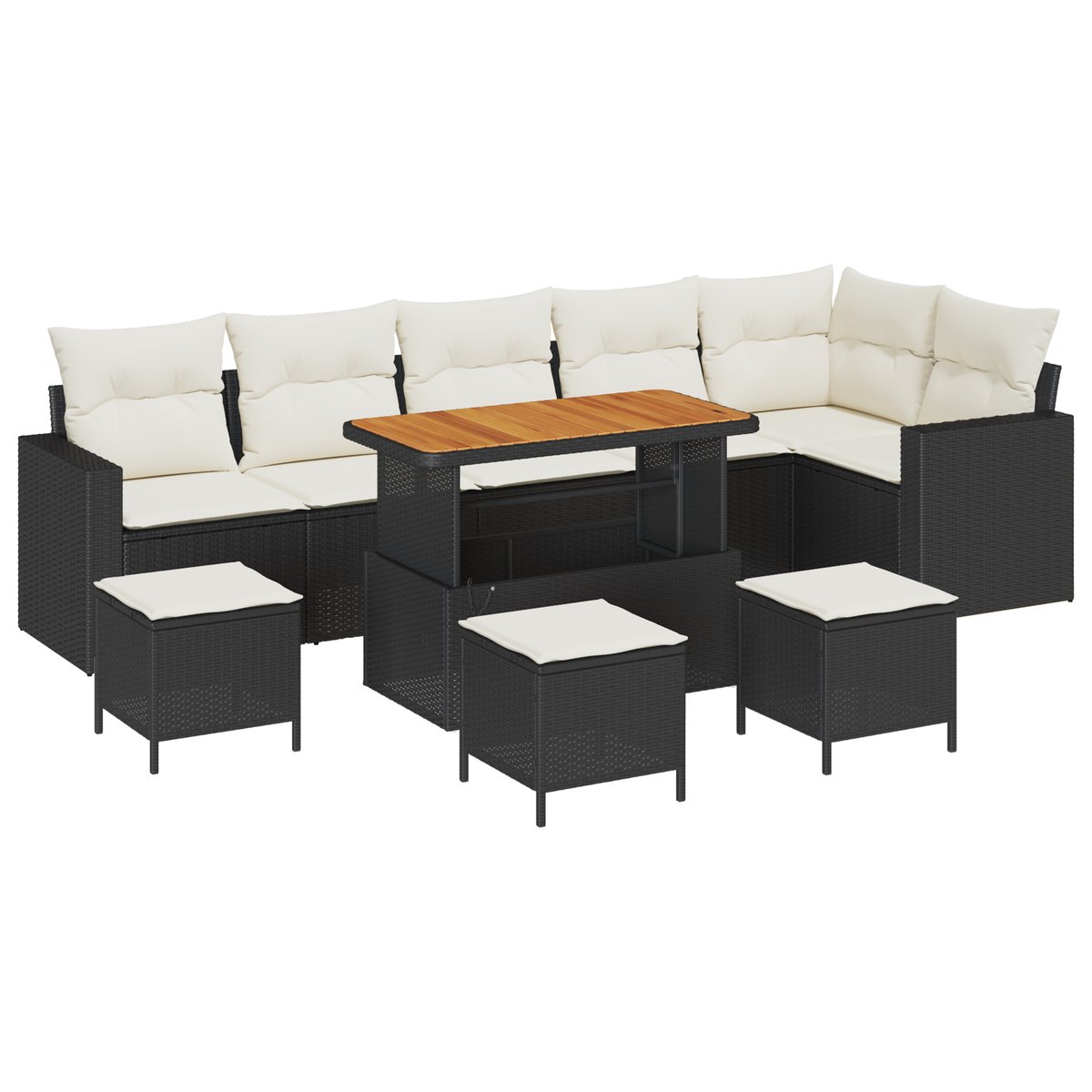 vidaXL 10-częściowy Zestaw Sofowy do Ogrodu z Poduszkami Czarny Polirattan Akacjowy