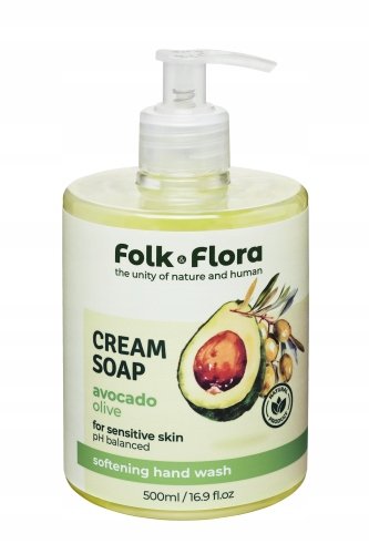Kremowe Mydło w Płynie „Awokado i Oliwa z Oliwek” Folk & Flora 500 ml