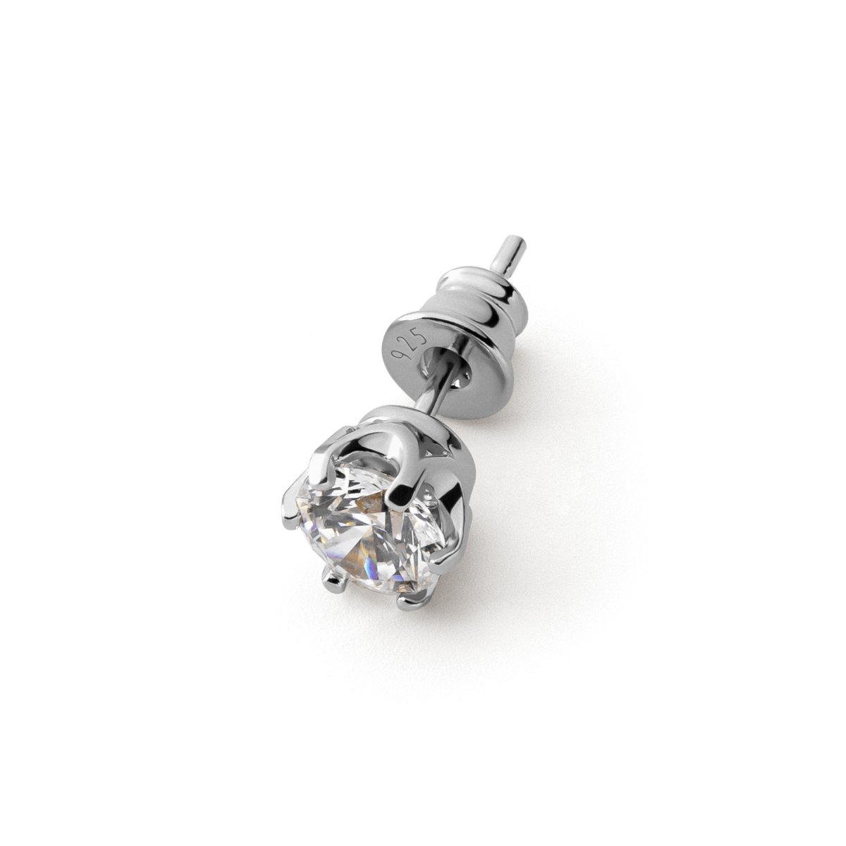 Kolczyk męski / damski z białą cyrkonią Swarovski 6mm, srebro 925 : Srebro - kolor pokrycia - Pokrycie platyną