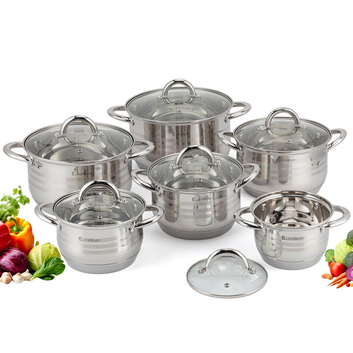 Elitehoff 12-Częściowy Zestaw Garnków Indukcyjnych Ze Stali Nierdzewnej