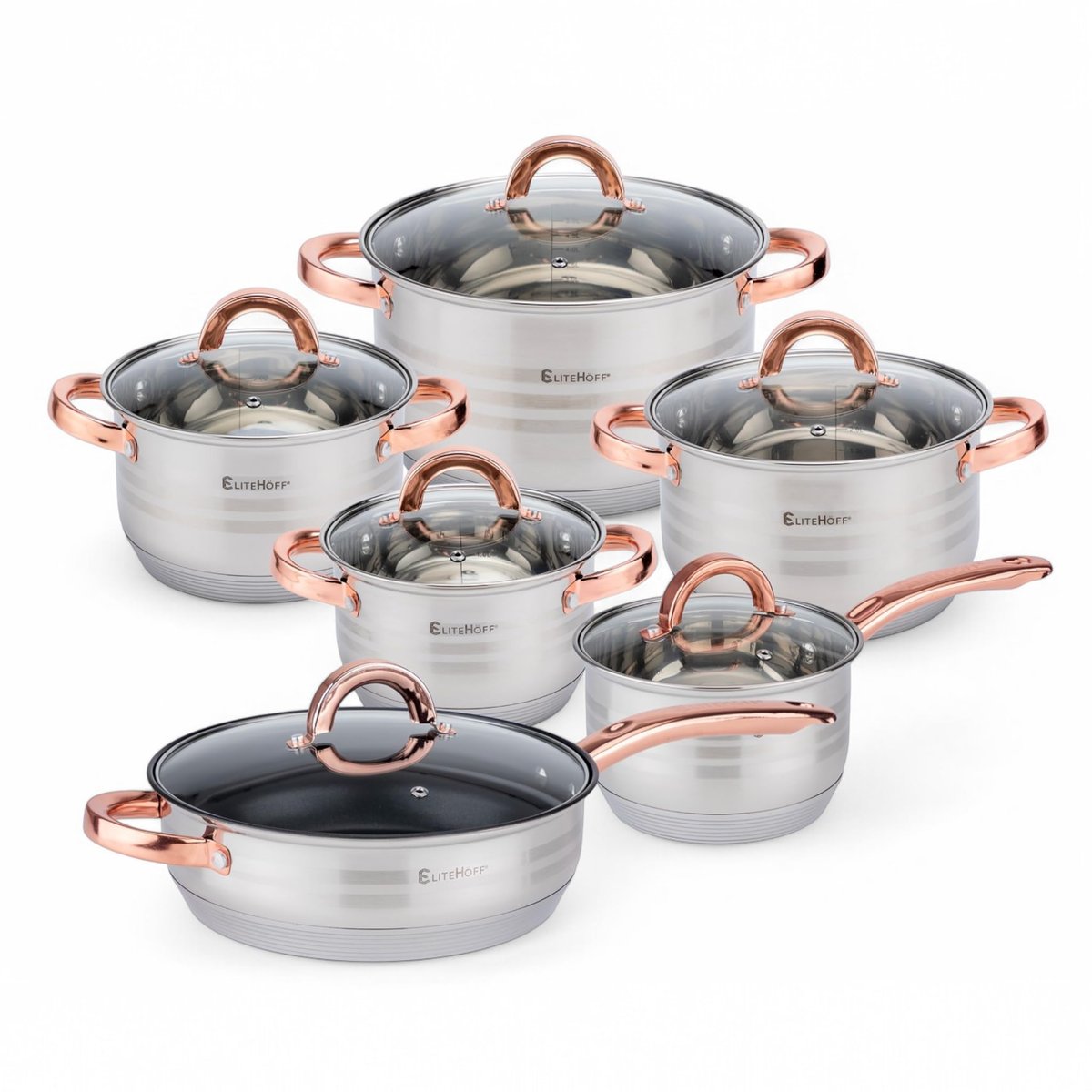 Elitehoff 12-Częściowy Zestaw Garnków Indukcyjnych Ze Stali Nierdzewnej W Różowym Złocie