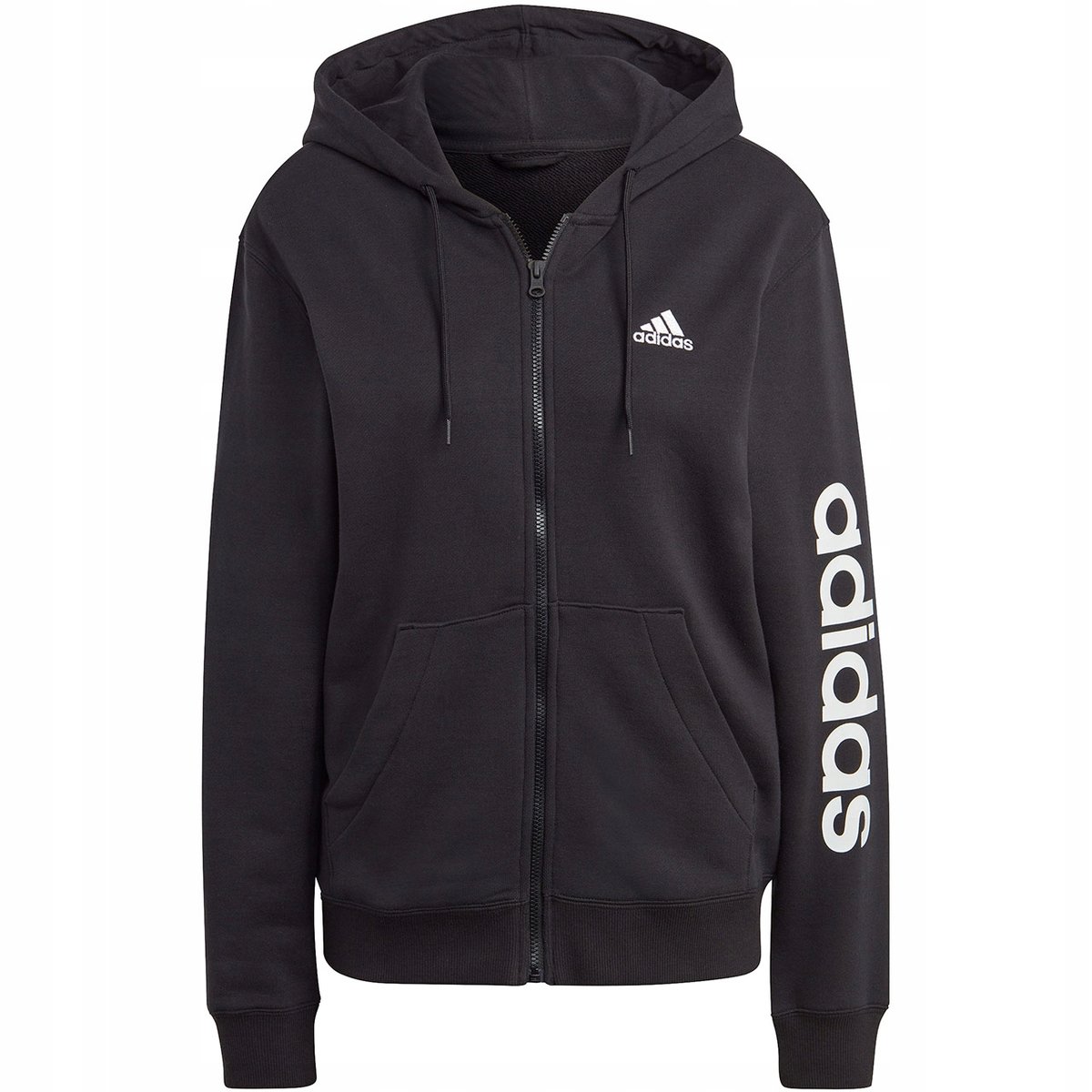 Bluza damska adidas Essentials Linear Full-Zip French Terry Hoodie czarna I