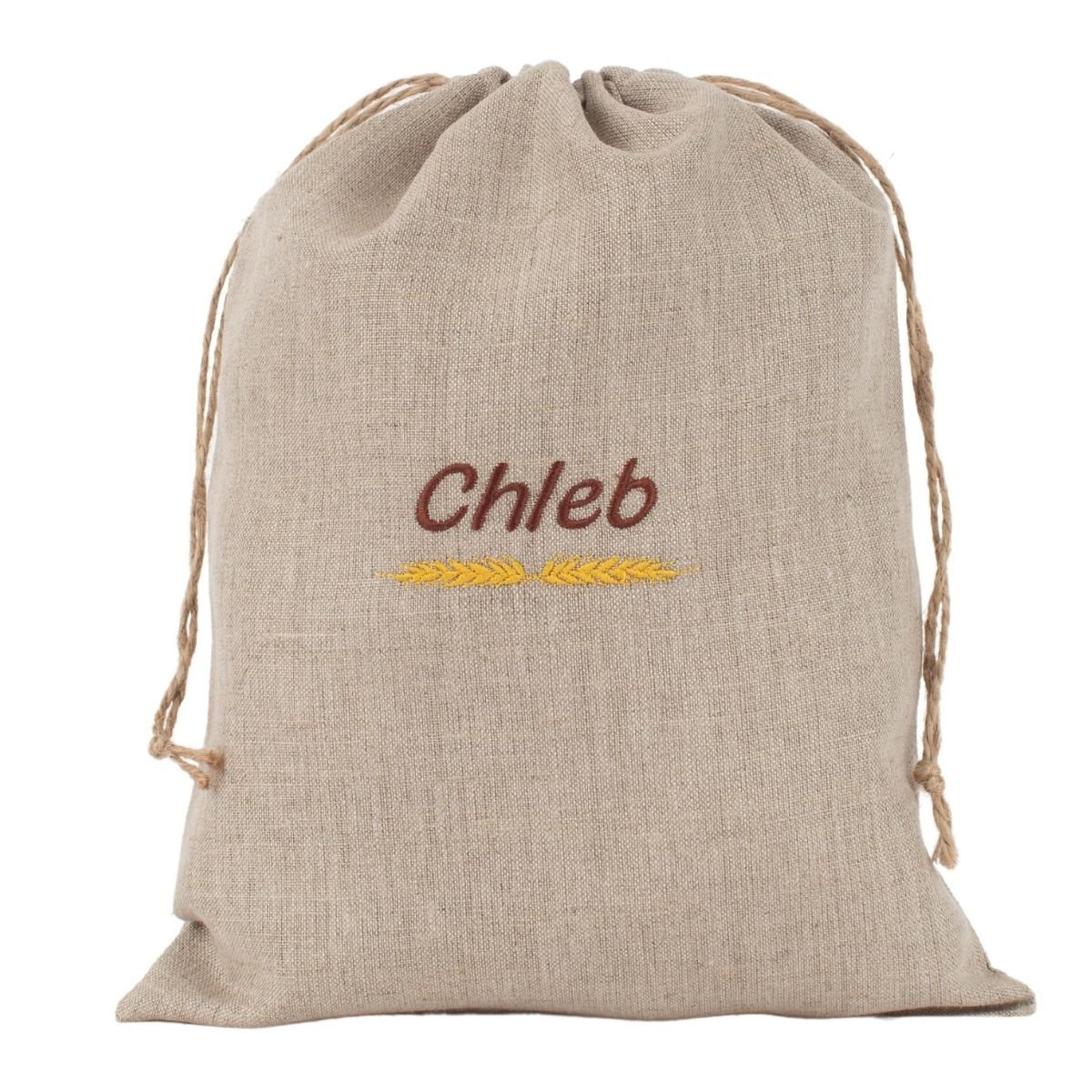 Worek Lniany na Chleb z Haftem 26x36 cm z Podszewką 100% Len