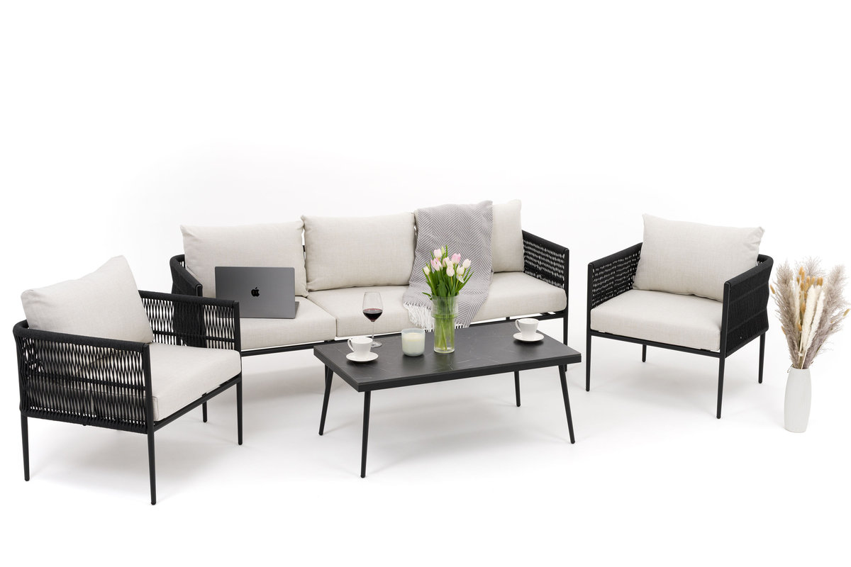 Zestaw mebli ogrodowych taras nowoczesne aluminiowe BELIZE czarno beżowe