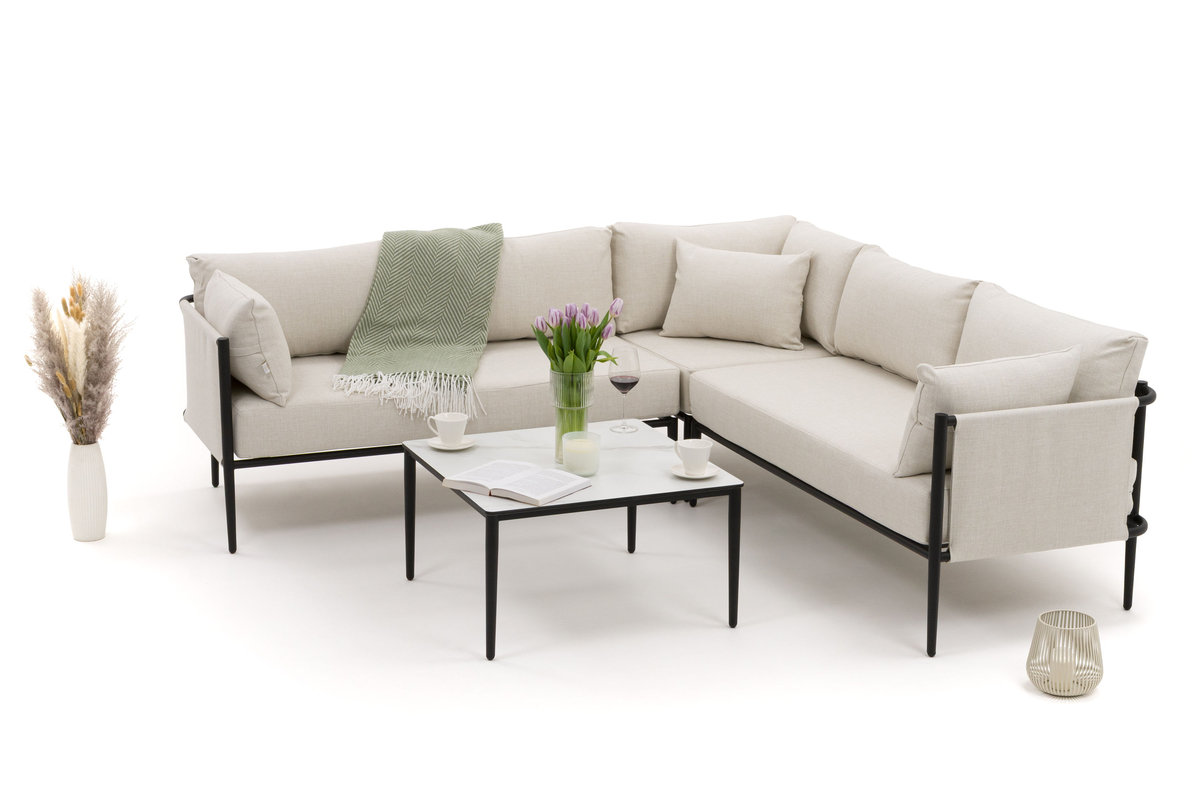 Zestaw mebli ogrodowych aluminiowe nowoczesne narożnik BELIZE beżowo biały