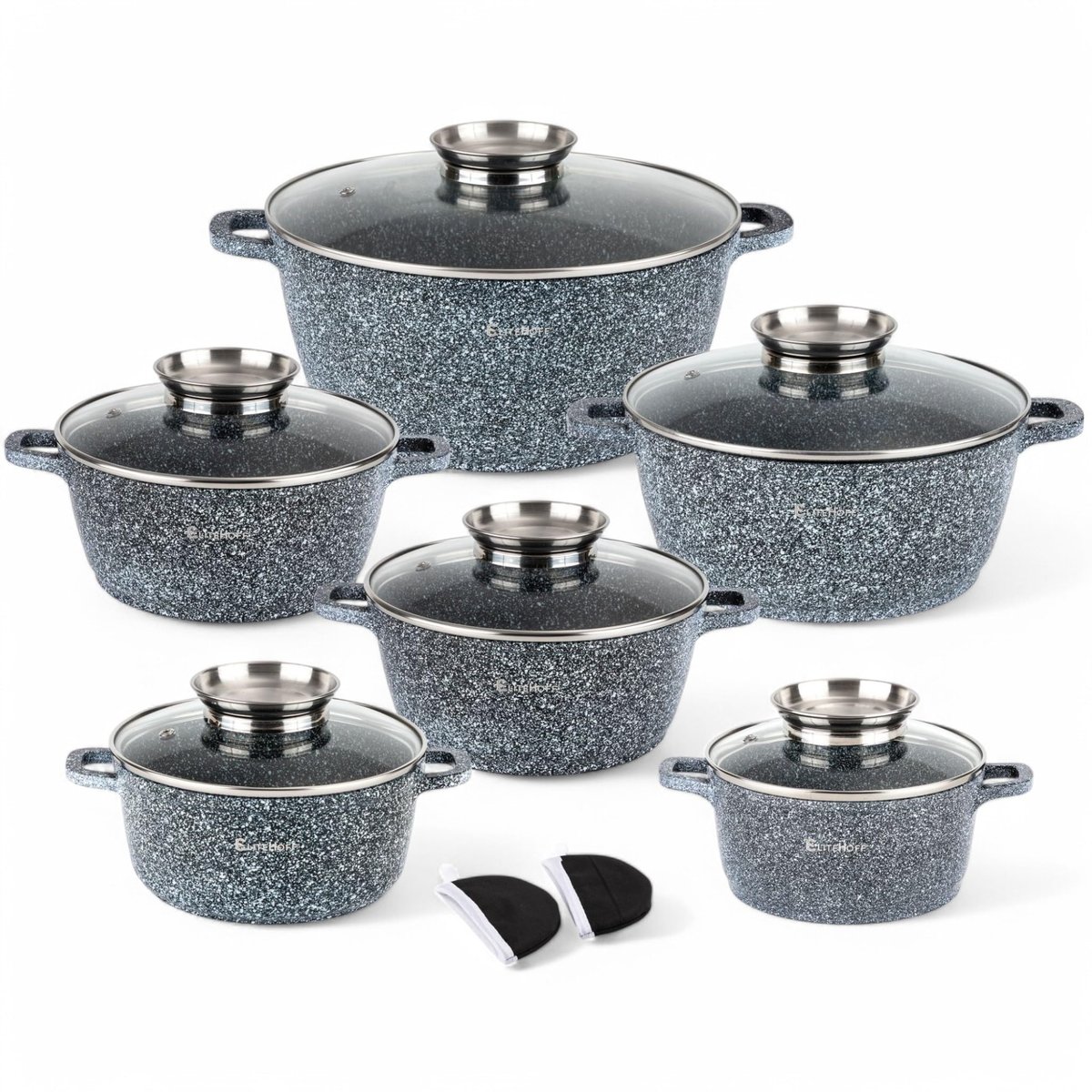 Elitehoff 12-Częściowy Zestaw Garnków Indukcyjnych Z Pokrywką Szary
