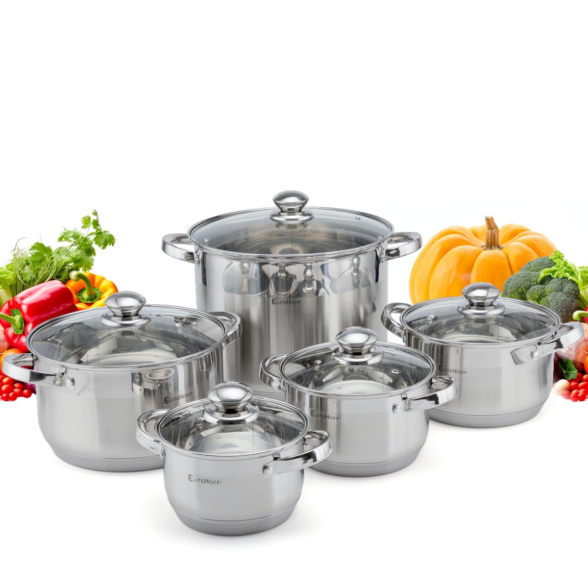 Elitehoff 10-Częściowy Zestaw Garnków Indukcyjnych Ze Stali Nierdzewnej