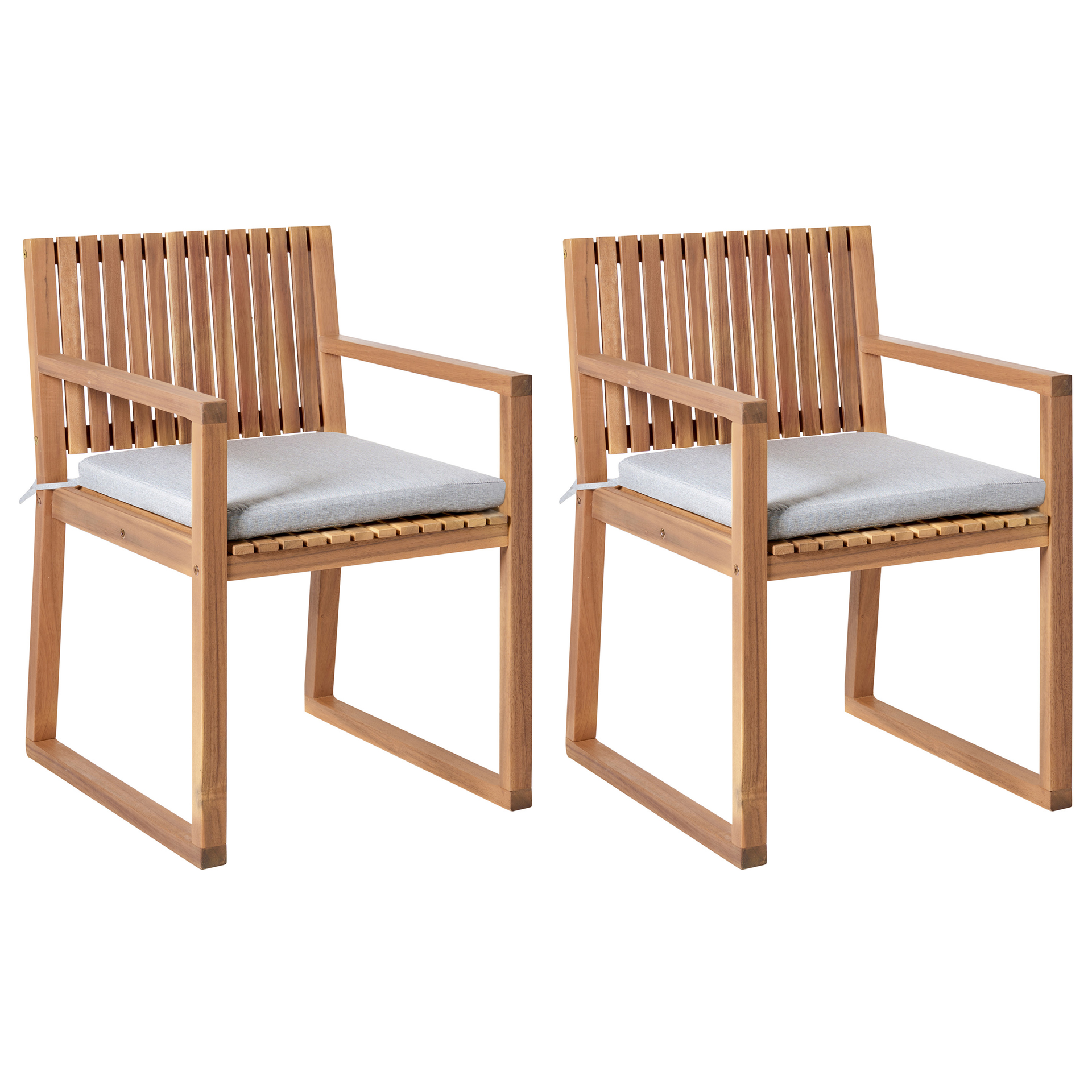 BELIANI Zestaw 2 krzeseł ogrodowych z poduszkami SASSARI PREMIUM Certyfikowane drewno akacjowe Szary melanż