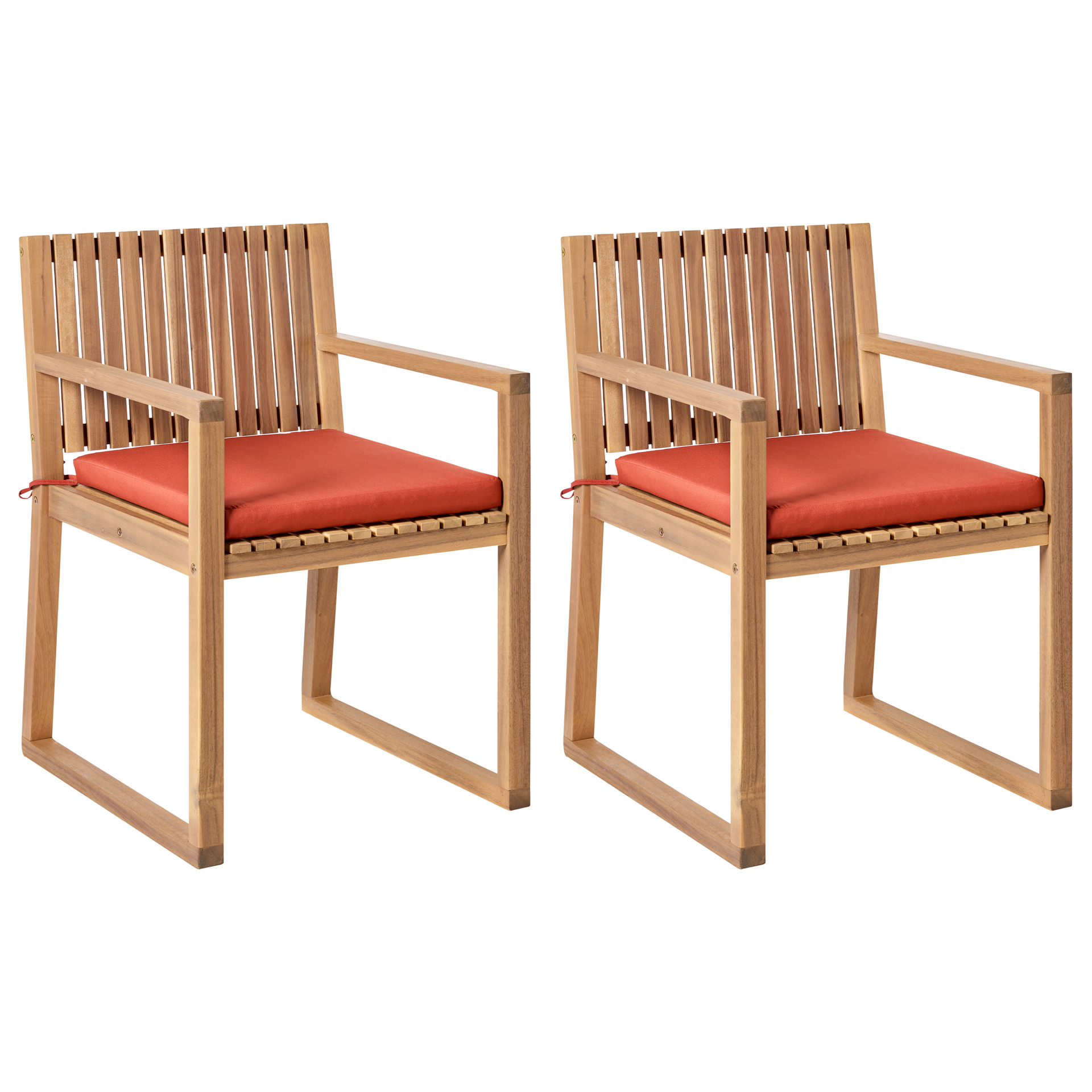 BELIANI Zestaw 2 krzeseł ogrodowych z poduszkami SASSARI PREMIUM Certyfikowane drewno akacjowe Czerwony