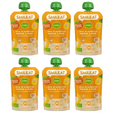 Smileat Mus z ekologicznymi migdałami, mango i ananasem po 9 miesiącu Zestaw 6 x 100 g Bio