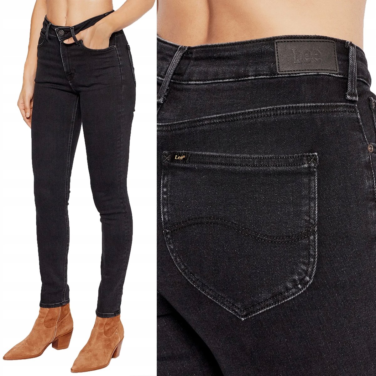 Lee Foreverfit Avery Czarne Damskie Spodnie Jeansowe Wysokie Rurki W26 L29