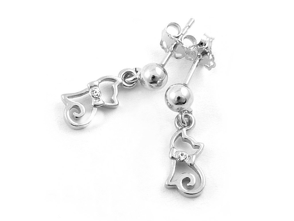 Srebrne kolczyki wkręty sztyfty koty kotki