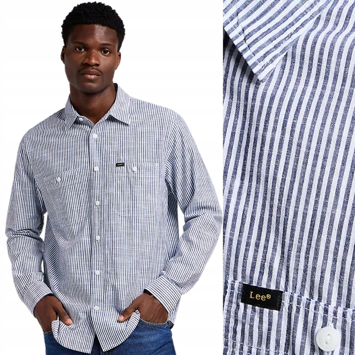 Lee Worker Shirt 2.0 Hickory Luźna Bawełniana Koszula W Paski Relaxed S