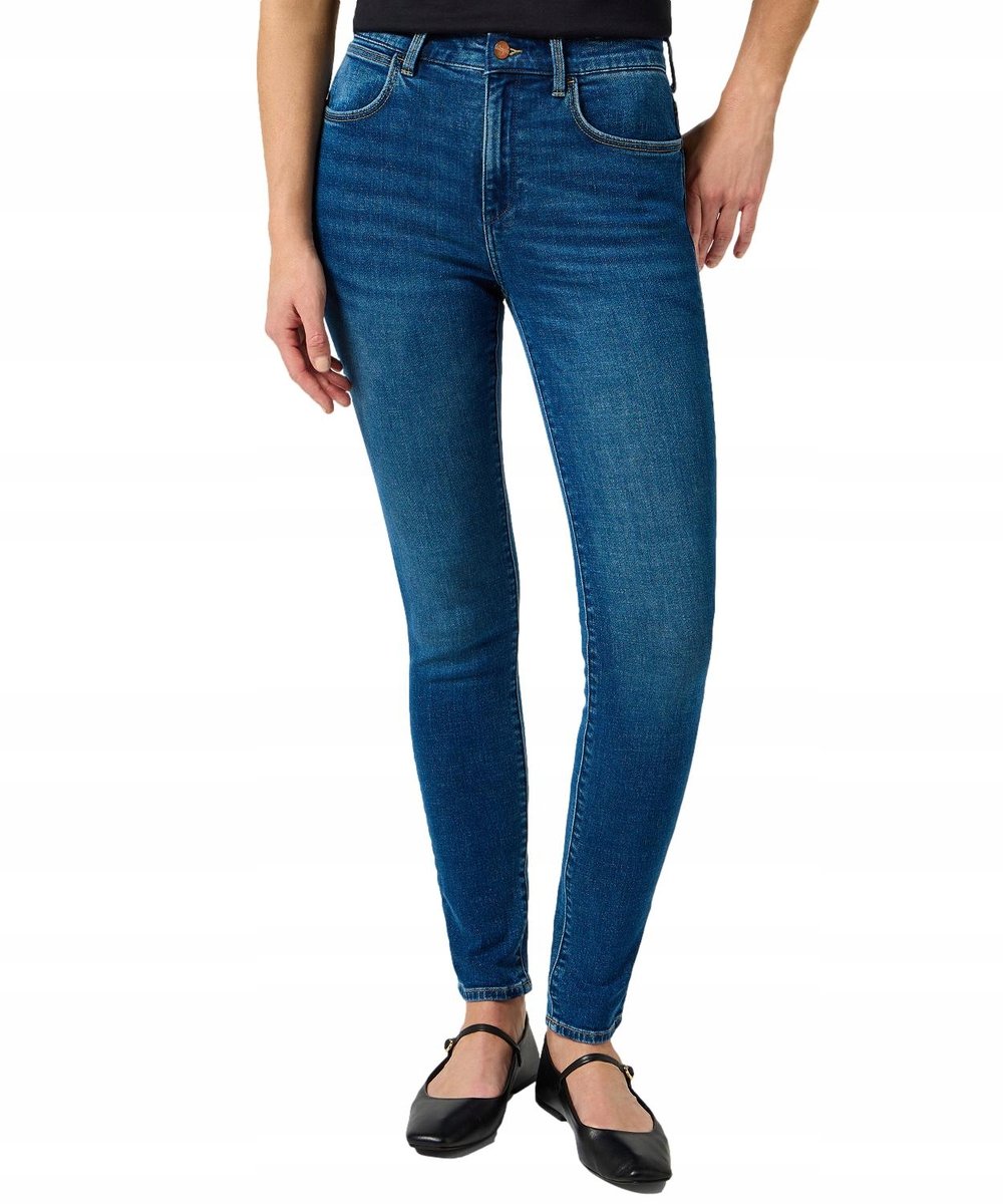 Jeansy Wrangler High Skinny 112355297 Vintage Worn W 27 / L 32