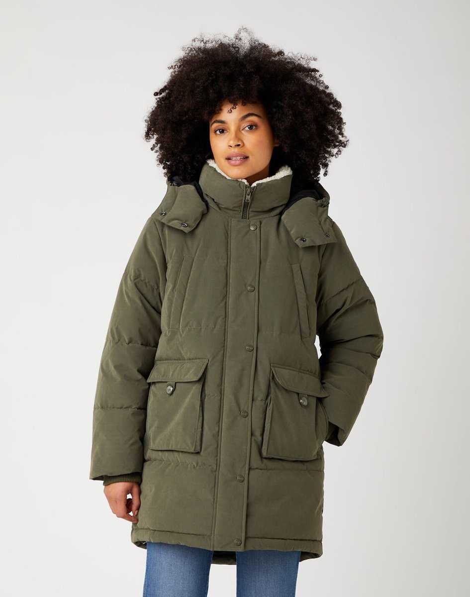 Wrangler Long Parka Damska Kurtka Zimowa Utility Green W4S2X7G21-M