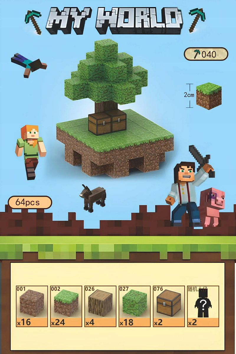 Klocki Konstrukcyjne Magnetycznt Minecraft 64 Elementy +2 Losowe Figrurki