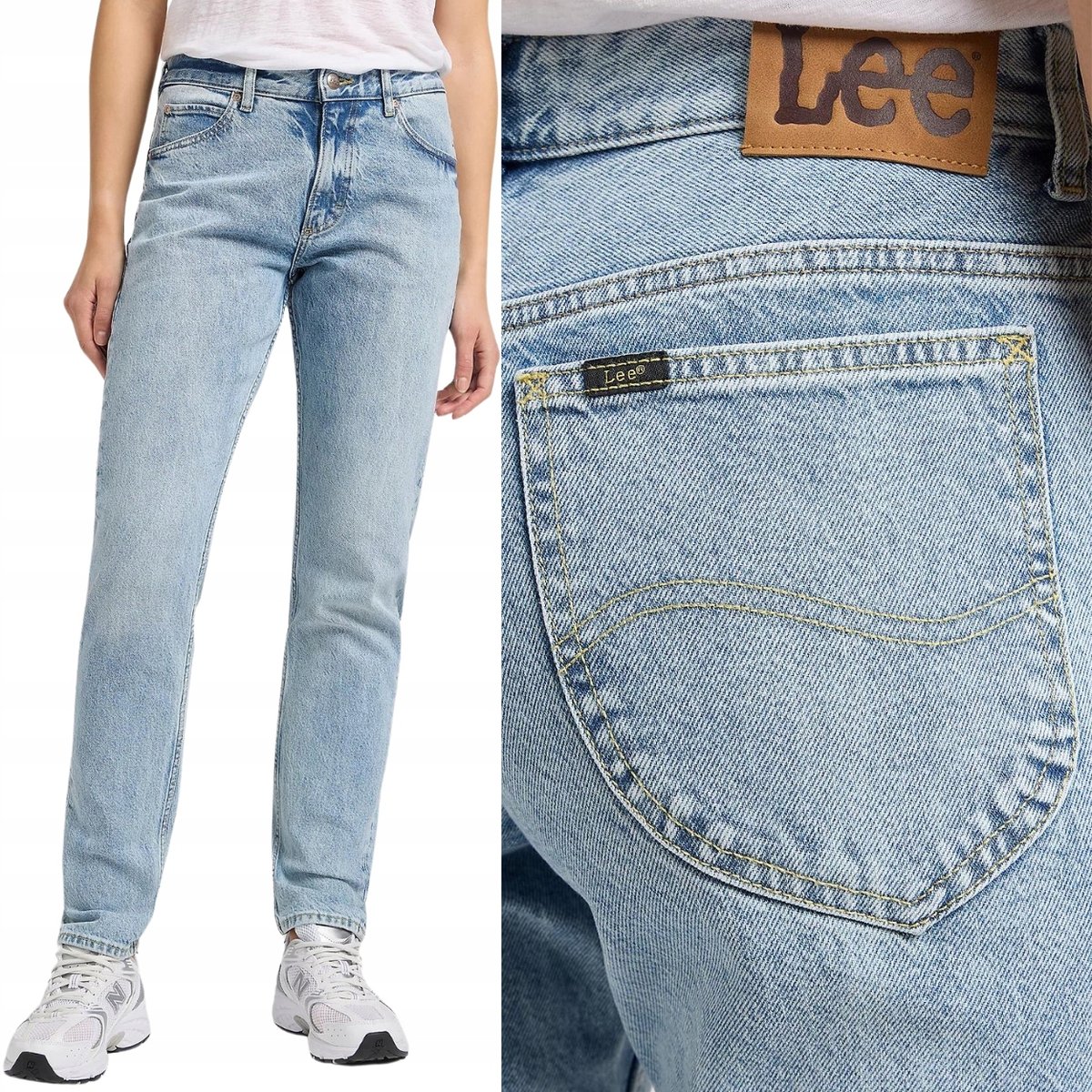 Lee RIDER JEANS SLIM STRAIGHT Washed In Light PROSTE BLUE DżINS 7/8 W28 L33