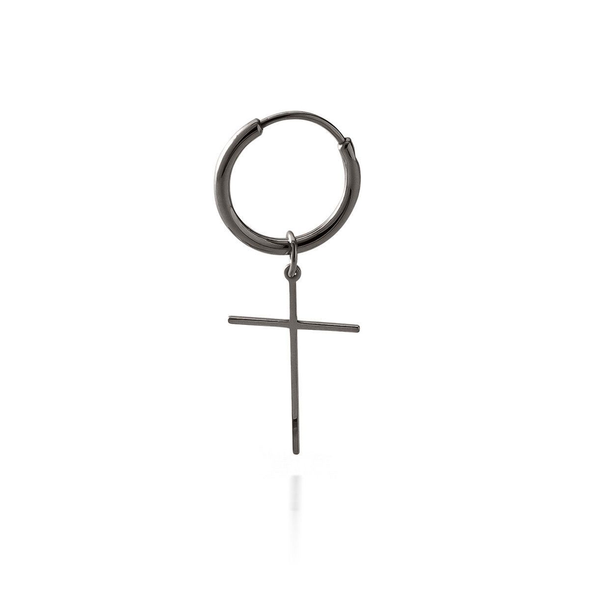 Męski kolczyk koło 1,7 cm z krzyżykiem, srebro 925 w pokryciu rutenem