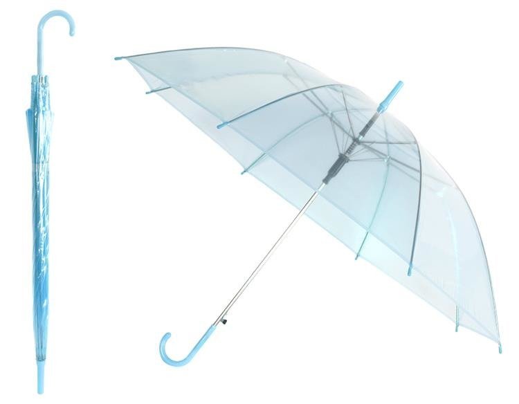BQ13B PARASOL SKŁADANY TRANSPARENTNY NIEBIESKI - niebieski