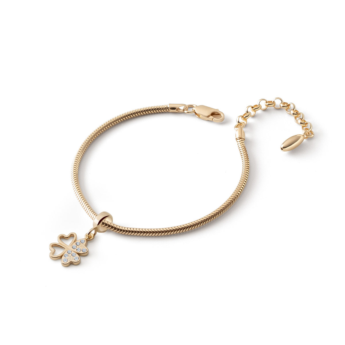 Bransoletka Slim z zawieszką typu beads – koniczynka z cyrkoniami, srebro 925 w złotym pokryciu