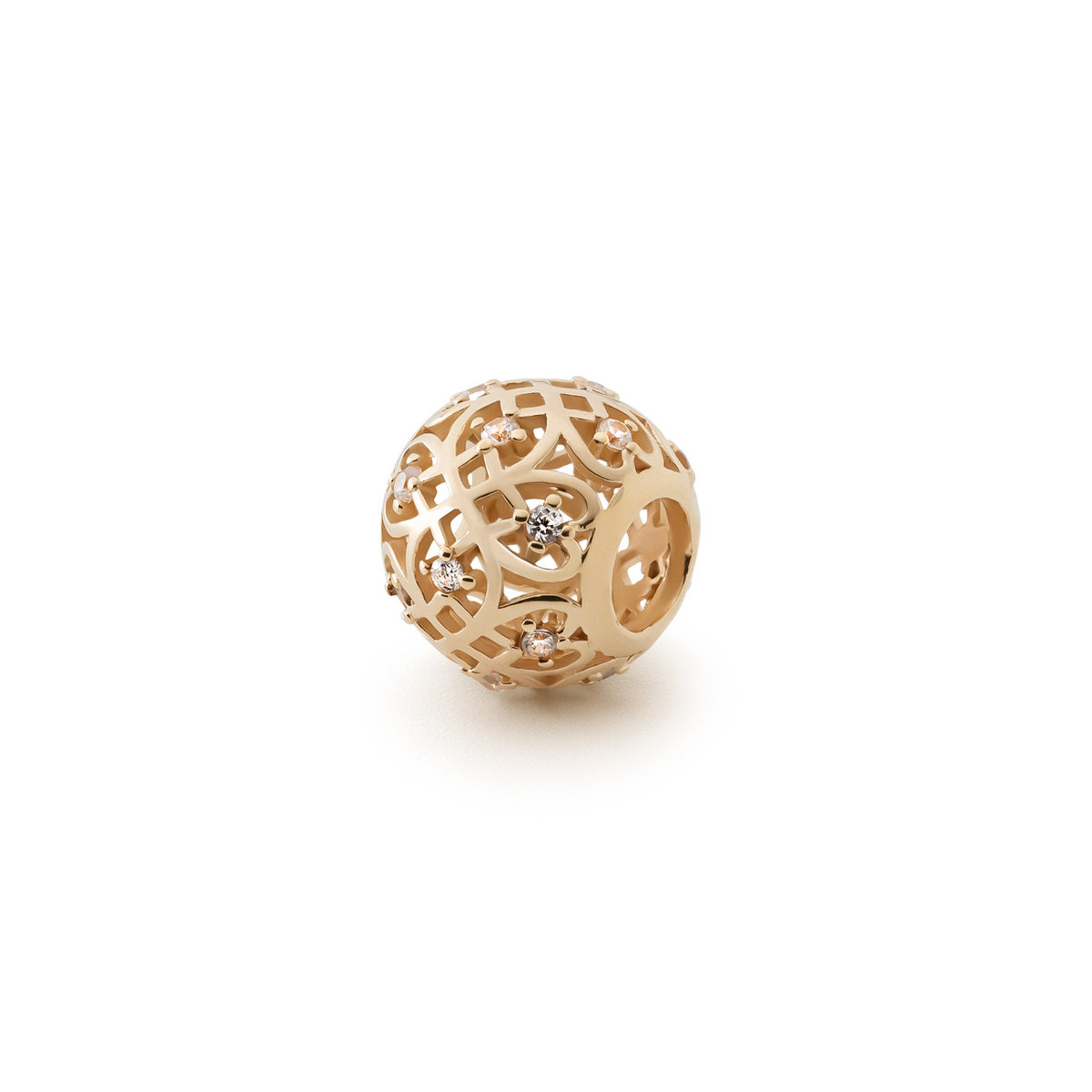 Ażurowa kula z cyrkoniami typu beads, srebro 925 w złotym pokryciu