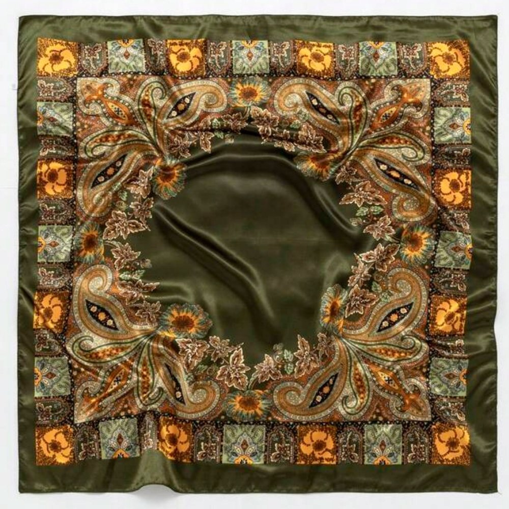 APASZKA CHUSTA DAMSKA NA GŁOWĘ POD SZYJĘ SATYNOWA CHUSTKA ELEGANCKA BANDANA ZIELONA