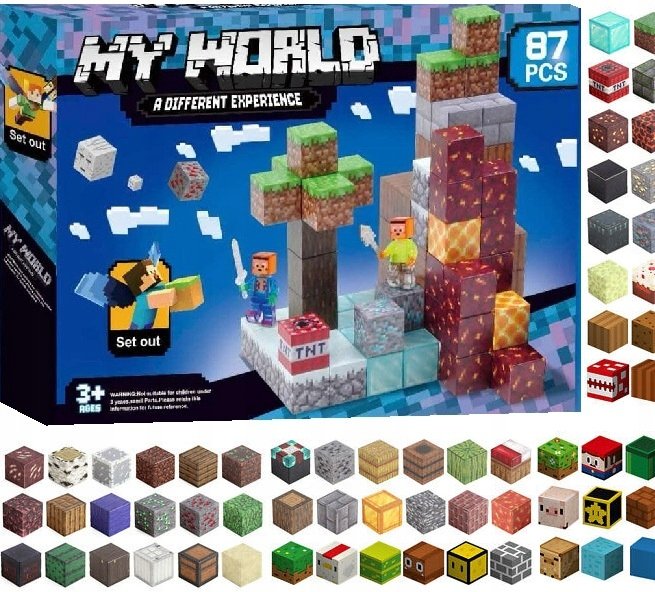 KLOCKI MAGNETYCZNE MINECRAFT KLOCKI 87 ELEMENTÓW W TYM 2 FIGURKI